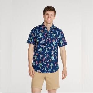 NWT Chubbies Performance Polo Men's Large Neon Light Print Navy Tropical Fun